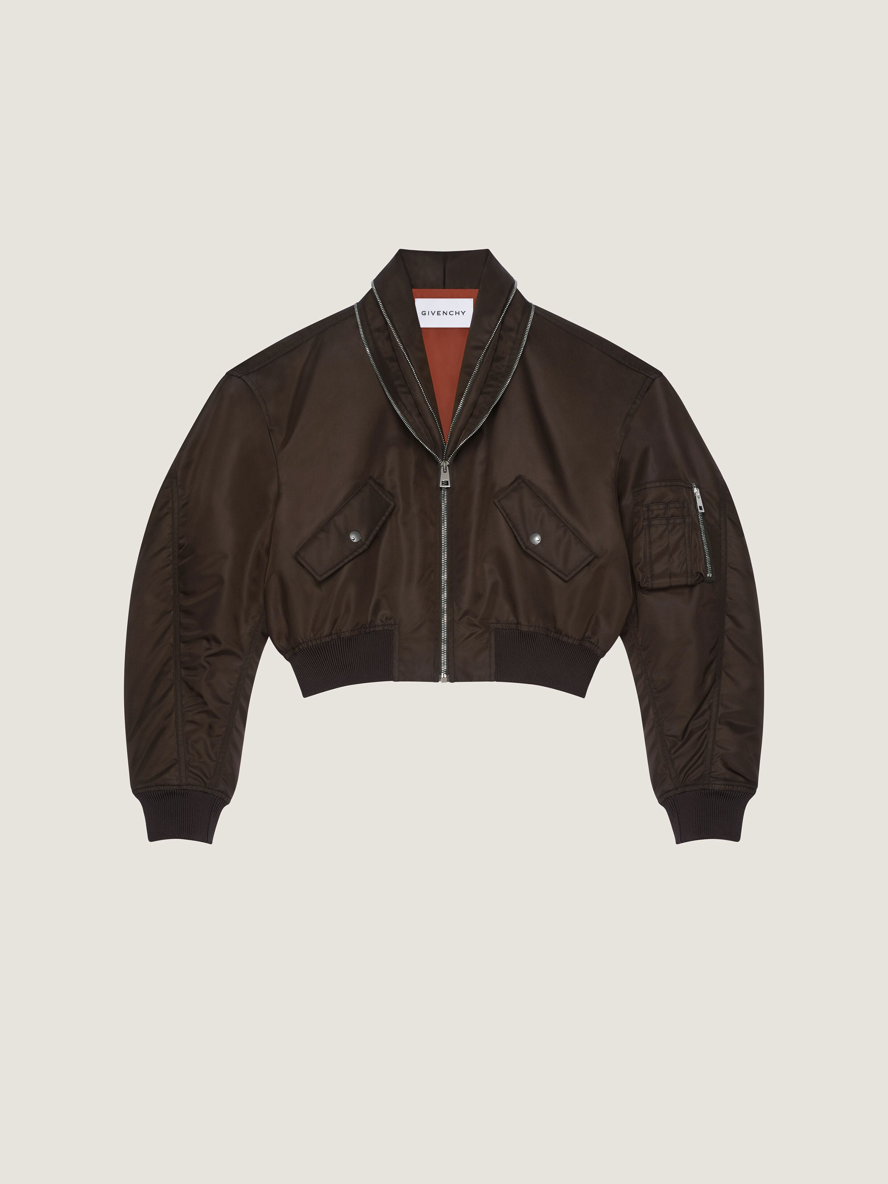Bomber with zipped shawl collar in nylon